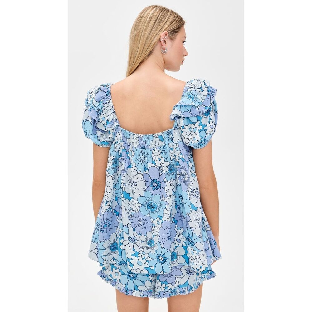 New FREE PEOPLE Maggy Mae Floral Set Top/Shorts Women's Size M Diva Blue Combo - Picture 5 of 9